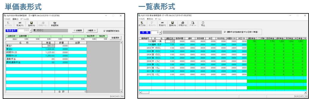 単価表形式,一覧表形式